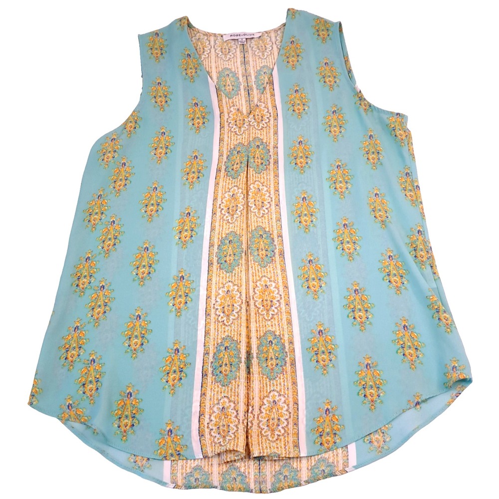 Rose & Olive Y2K Boho Tank‎ Top Women's Small Sleeveless Blouse Geometric